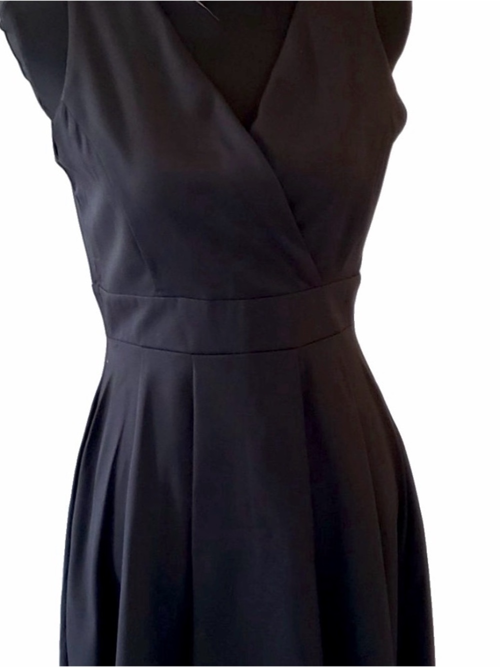 FAVLUX Black High Low Dress V Neck Pleated Waist Silver Zip Back Fit & Flair SM